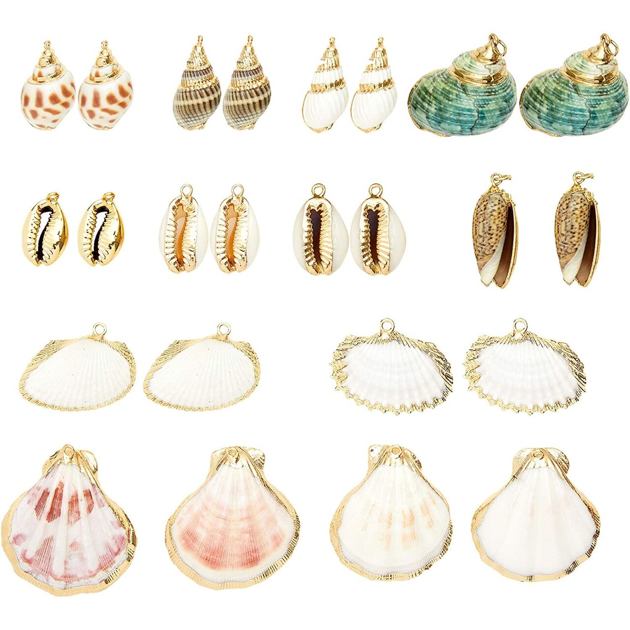 Sea Shell Pendants, Charms for DIY Jewelry Making (0.4 to 1.5 In, 24 Pack)